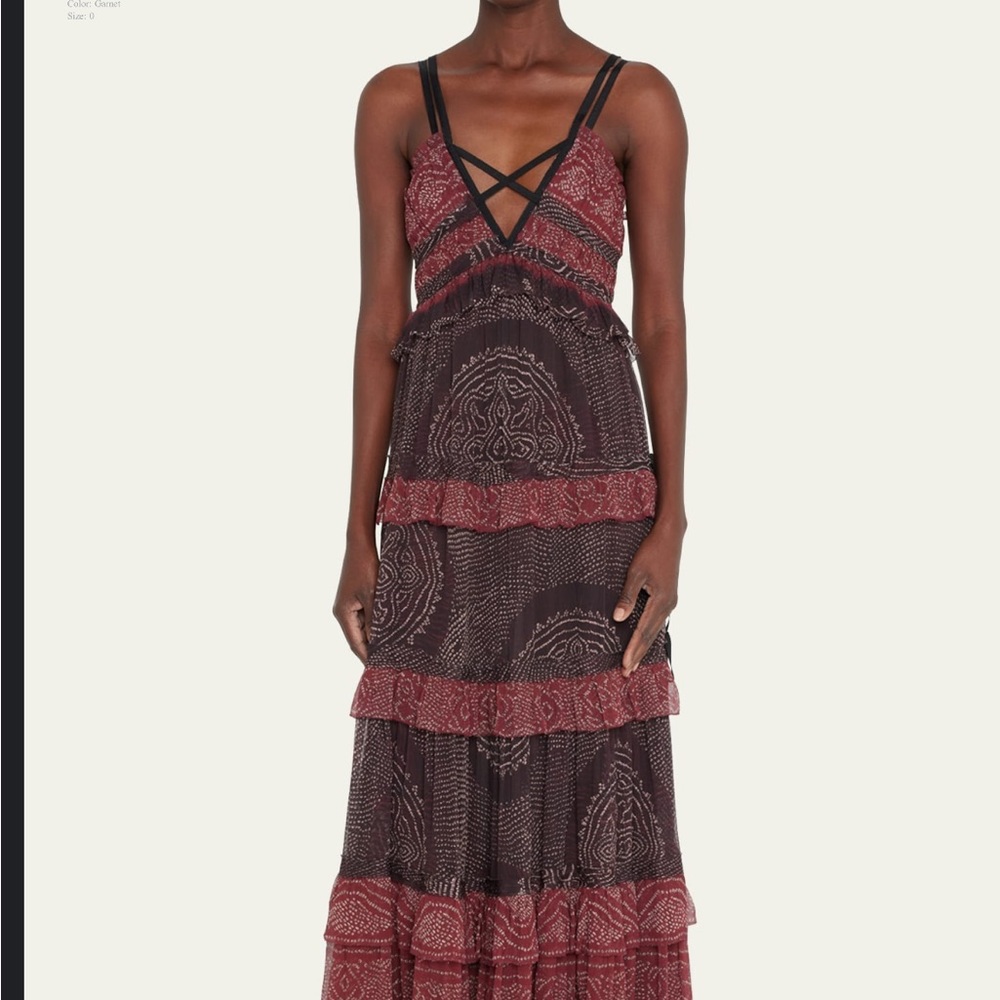 NWOT Agathe Printed Tiered Strappy Gown